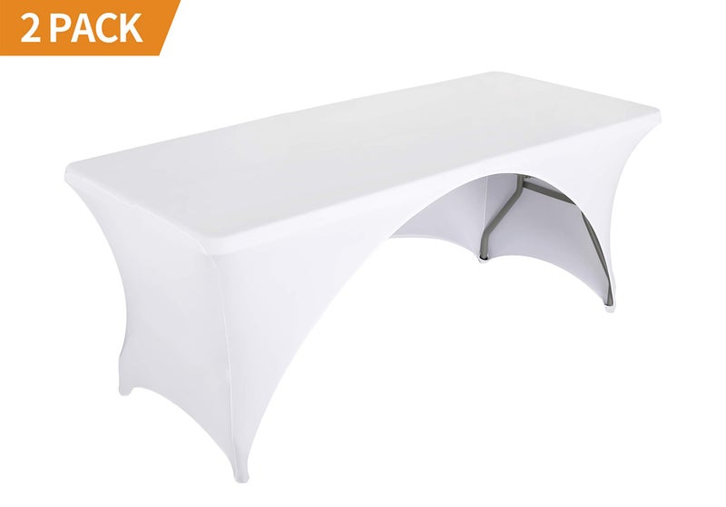 LZY 2 Pack Fitted Table Covers for 6 Foot Folding Tables,Open Back, Spandex/Stretch/Elastic Rectangular Table Cloths for Trade Show Display or Party (6FT-OB2PCS, White) - Image 2